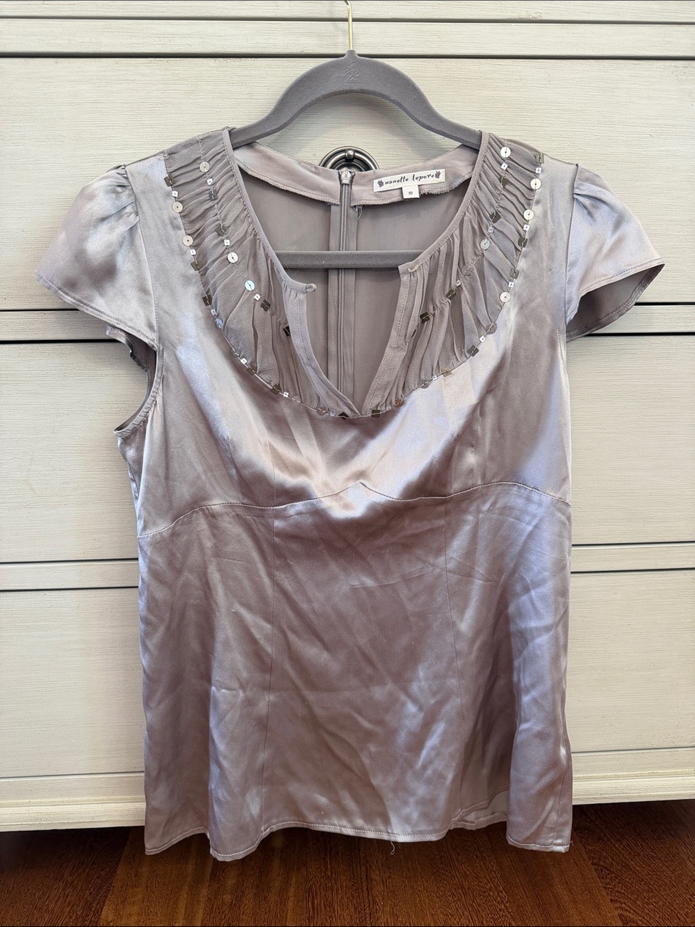 Silk Scoop-Neck Nanette Lepore Top with Sequin Trim